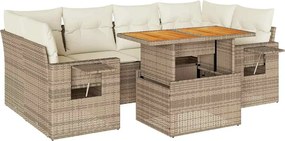 vidaXL Set canapele de grădină, 7 piese, cu perne, bej, poliratan