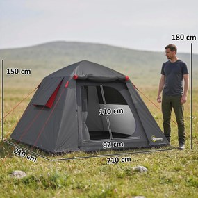 Outsunny Cort camping 2 persoane 3000 mm impermeabil &amp; rezistent la vânt, cort cupolă cu 2 uși, 2 ferestre cu plasă, 2 ferestre laterale, husă de transport | Aosom Romania