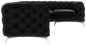 Colțar negru cu tapițerie din catifea (cu colț pe partea dreaptă/în formă de ”L”) Chelsea – Ropez