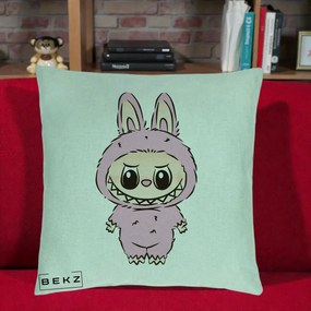 Perna Personalizata Labubu Mov Pastel, 40x40 cm, Verde Menta, Husa Detasabila, Perna Inclusa, BEKZ®