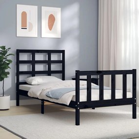 3192070 vidaXL Cadru de pat cu tăblie, negru, 90x190 cm, lemn masiv