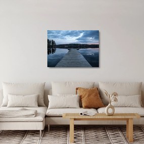Tablou pe sticlă - Ponton de lemn, lac (70x50 cm)