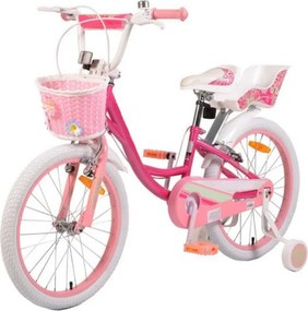 Bicicleta pentru copii NOVOKIDS Fashion Bike, Roti 20" inch, Maxim 40 kg, Cadru din otel, Roti ajutatoare detasabile, Ghidon reglabil pe inaltime, Roz