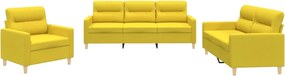 vidaXL Set de canapele cu perne, 3 piese, galben deschis, textil