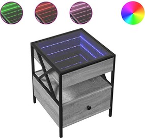 vidaXL Măsuță de cafea cu LED infinity, gri sonoma, 40x40x51 cm