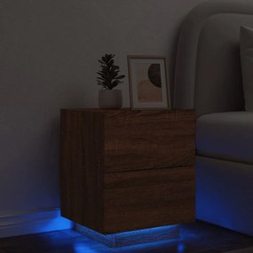 Noptiera cu lumini LED, stejar maro, lemn prelucrat