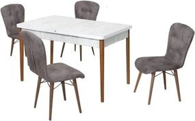 Set masa alba extensibila cu 4 scaune tapitate gri Homs picioare lemn 110 x 70 cm