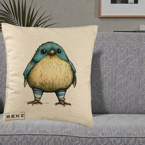 Perna Decorativa Pasare Albastra cu Sosete Albastre, 40x40 cm, Bej, Husa Detasabila, Perna Inclusa, BEKZ®