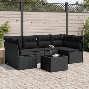 vidaXL Set canapele de grădină cu perne, 7 piese, negru, poliratan