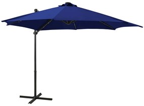 Umbrela suspendata cu stalp si LED-uri, albastru azuriu, 300 cm azure blue, 300 cm