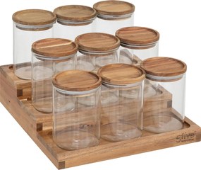 Suport pentru condimente Harmony x9 sticlă + acacia