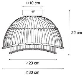 Plafoniera orientală neagră cu bambus natural 30 cm - Pua