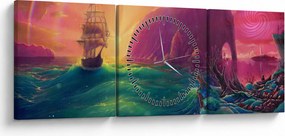 Tablou - Pictură în ulei, călătorie într-un țărăm fantastic (cu ceas) (90x30 cm)
