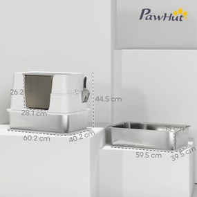 PawHut Toaletă pentru pisici, oțel inoxidabil, interior XL, cu lopată, gri deschis | Aosom Romania