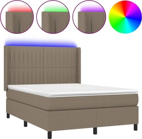 vidaXL Pat cu arcuri, saltea și LED, gri taupe, 140x190 cm, textil