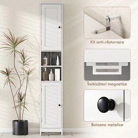 HOMCOM Dulap Înalt de Baie cu 2 Rafturi Deschise și 2 Dulapuri în Lemn Alb | Aosom Romania