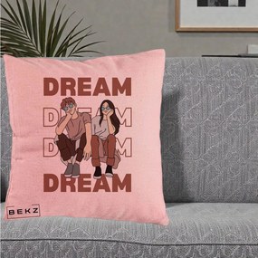 Perna Decorativa Dream Couple Aesthetic, 40x40 cm, Roz, Husa Detasabila, Perna Inclusa, BEKZ®