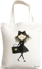 Sacosa de Panza pentru Cumparaturi, Geanta Tote, model The stylish lady 38 x 34.5 cm, Alba, BEKZ®