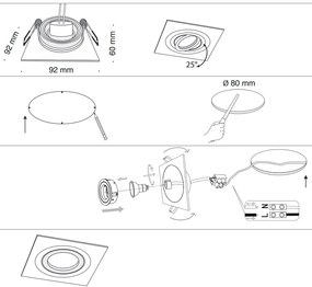 Spot directionabil, incastrabil pentru tavan fals, Atom negru MY-DL024-2-01B
