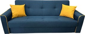 Canapea VERA extensibila, 3 locuri, lada de depozitare, stofa bleumarin + galben, 225x90x90 Bleumarin + Galben, Stofa