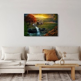 Tablou cu căbănuță în peisaj de poveste (90x60 cm)