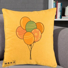Perna Decorativa Baloane Petrecere, 40x40 cm, Galben, Husa Detasabila, Perna Inclusa, BEKZ®