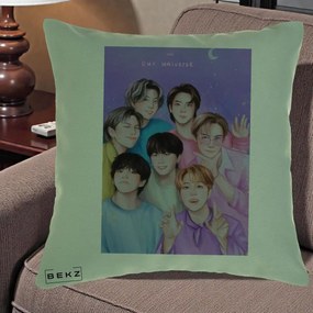 Perna Personalizata K-pop BTS Our Universe Fanart Violet Pastel, 40x40 cm, Verde, Husa Detasabila, Perna Inclusa, BEKZ®