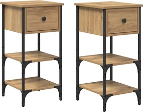 vidaXL Dulap de noapte cu sertar 2 pcs Maro 33.5 x 36 x 70 cm