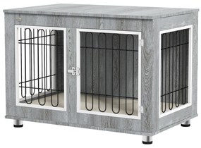 PawHut Cage pentru câini animale cușcă de câini pe picioare cu pernă detașabilă oțel aspect lemn 90 x 58 x 65 cm gri | Aosom Romania
