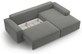 Colțar gri deschis extensibil/cu spațiu de depozitare cu tapițerie din catifea (cu colț pe partea dreaptă/cu șezlong) Jodie – Micadoni