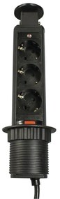 Priza turn incastrabila in blat, 3 prize schuko , cablu 1.5m, neagra, GTV