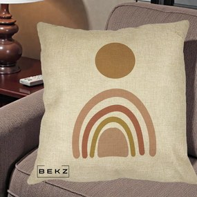 Perna Decorativa Boho Rainbow Sun, 40x40 cm, Crem, Husa Detasabila, Perna Inclusa, BEKZ®