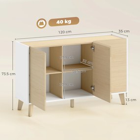 HOMCOM Bufet cu Uși Soft-Close 120 cm, Lemn și Alb | Aosom Romania