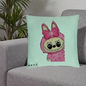 Perna Personalizata Labubu Roz cu Funda, 40x40 cm, Verde Menta, Husa Detasabila, Perna Inclusa, BEKZ®