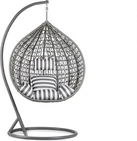 Scaun suspendat gri KOKON cu suport, perna alb-gri