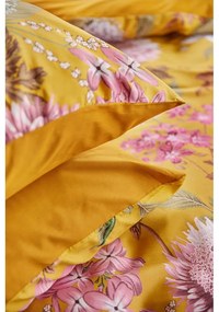 Lenjerie de pat din bumbac satinat pentru pat single Bonami Selection Blossom, 140 x 200 cm, ocru