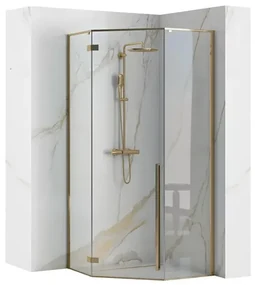 Cabina dus cu cadita de dus pentagonala si usa batanta Rea Diamond 90x90 auriu - negru
