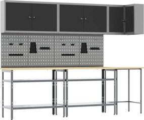 vidaXL Set de dulapuri de lucru cu raft Manual 10 pcs Negru și Gri