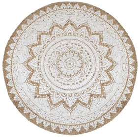 vidaXL Covor din iută împletită cu imprimeu, 210 cm, rotund
