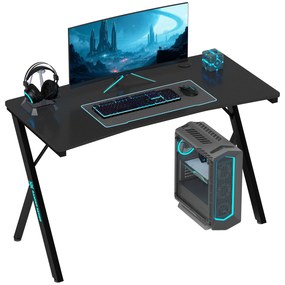 HOMCOM Birou Gaming cu Lumini LED Reglabile cu 2 Moduri, 3 Culori și Încărcare USB, 120x60x75 cm, Negru | Aosom Romania