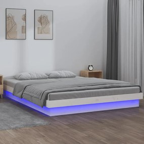 820018 vidaXL Cadru de pat cu LED, alb, 140x190 cm, lemn masiv