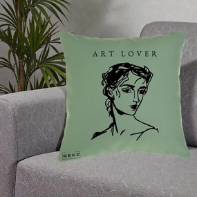 Perna Decorativa Art Lover Portret Grafic, 40x40 cm, Verde, Husa Detasabila, Perna Inclusa, BEKZ®