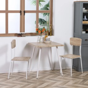 Homcom Set Tavolo con 2 Sedie da Pranzo in Legno e Metallo, Bianco