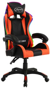 Scaun de racing cu LED RGB, portocaliu  negru, piele ecologica Portocaliu si negru, Fara suport de picioare, 1