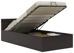 285552 vidaXL Cadru pat hidraulic cu ladă LED gri 90x200 cm piele ecologică