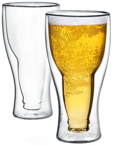Set 2 pahare Bere Hans, sticla borosilicata, pereti dubli, 350 ml