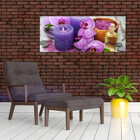 Tablou cu orhidee și lumănări (120x50 cm)