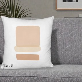 Perna Decorativa Abstract Forme Bej Poudre, 40x40 cm, Alb Pufos, Husa Detasabila, Perna Inclusa, BEKZ®