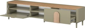 Comodă TV Amilio 220 cm cu sertar - eucalipt / stejar baltic dune / mânere stejar natural