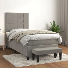 3137827 vidaXL Pat box spring cu saltea, gri deschis, 100x200 cm, catifea